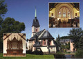 Ansichtskarte Dorfkirche Mauersberg mit den Detailinnenaufnahmen vom Altarraum und der Orgel